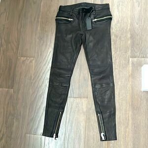 RTA NWT lamb leather moto skinny pants with zipper details, size 26